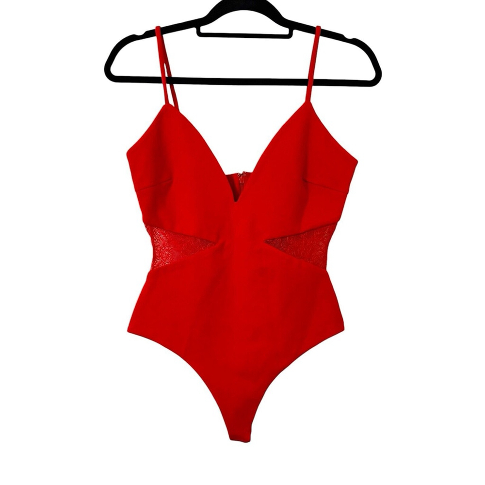 Red Lace-Trim Bodysuit Tank Top - Women